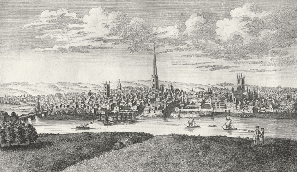 WORCS. Perspective city & cathedral of Worcester 1771 old antique print